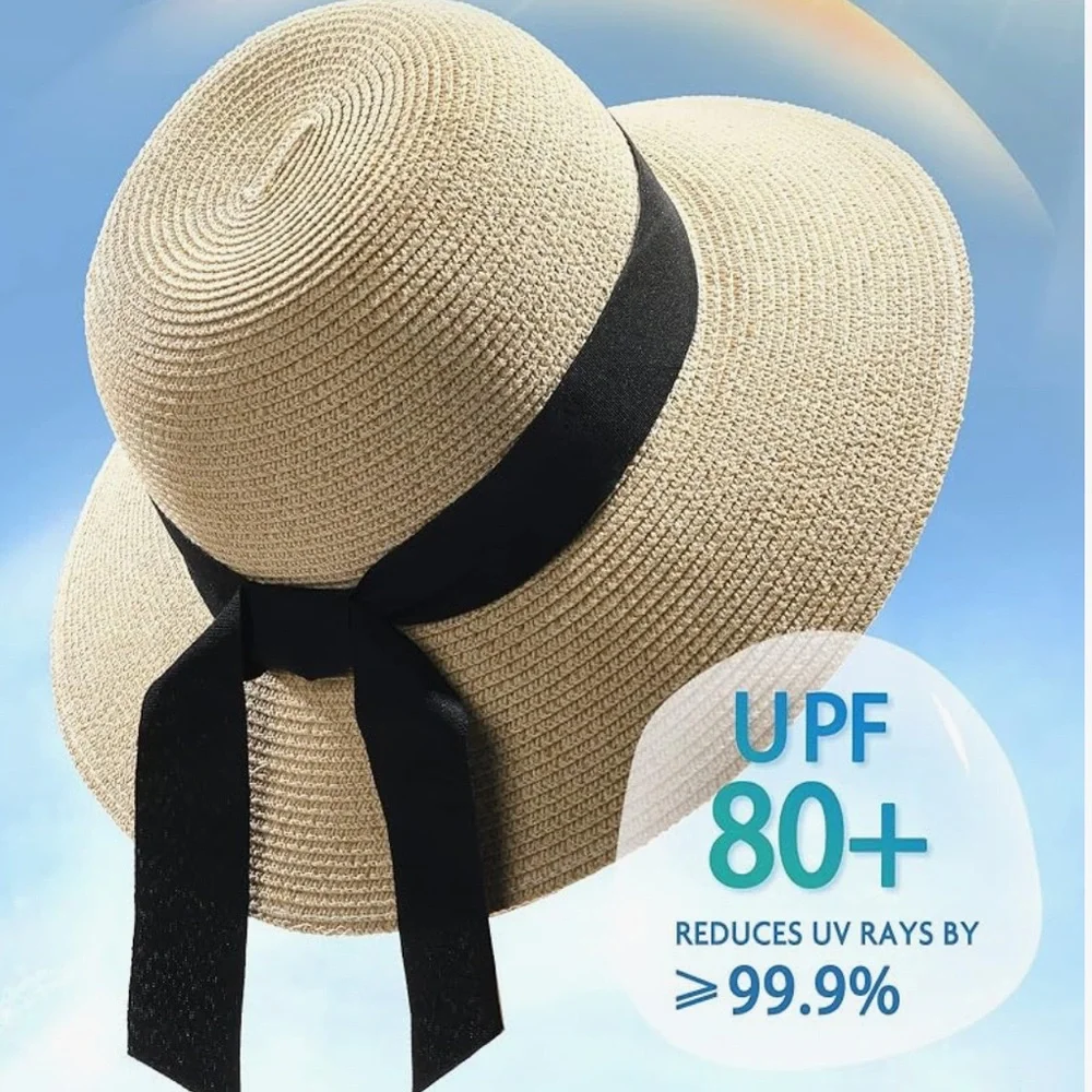 🕶️Packable L/XL 80spf adjustable tan straw Furtalk Sun Hat NWT - Picture 1 of 7